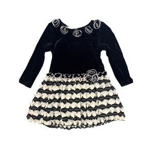 Bonnie Jean Velvet Black and White Kids Toddler Dress, lined,  4T